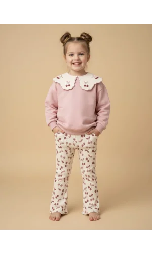 Kız Çocuk Kiraz Desenli İspanyol Paça