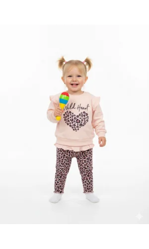 Fırfır Detaylı Kalp Baskılı Kız Çocuk Sweatshirt takım