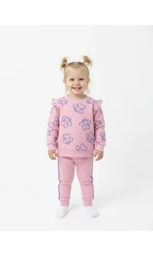 Çiçek Baskılı Pembe Eşofman Takımı