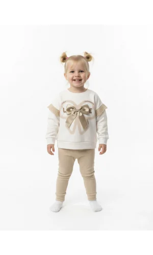 Kız Çocuk Fiyonklu Sweatshirt Takım