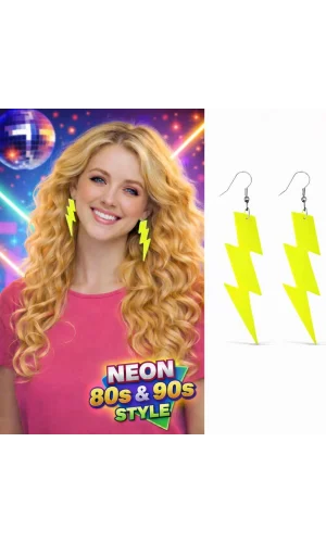 80’ler 90lar Retro Neon Sarı Şimşek Küpe 10 cm