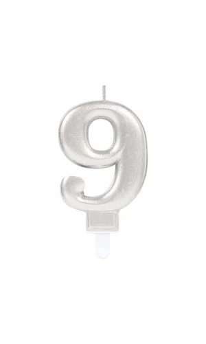 9 Rakamı Mum Gümüş Renk