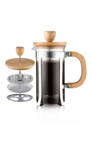Ahşap Detaylı 600 ml Cam French Press