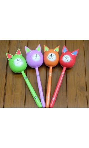 Ahşap Kedi Marakas Tekli