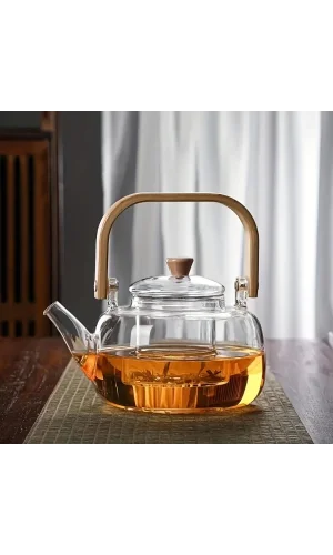 Ahşap Saplı Cam Filtreli Demlik