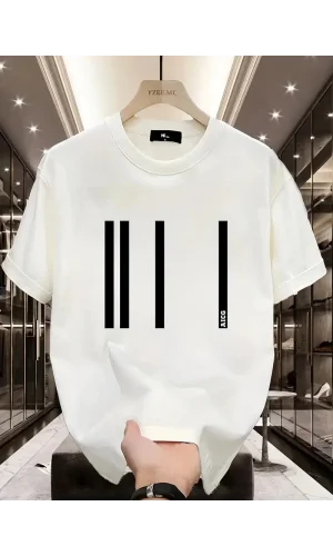 AICG Ön Arka Baskılı Bisiklet Yaka Kadın Oversize Bisiklet Yaka T-shirt - Beyaz