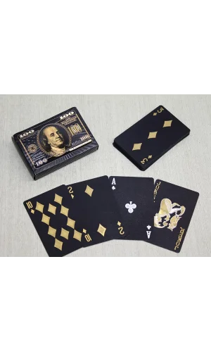Altın Dolar Tasarımlı Siyah İskambil Oyun Kartı