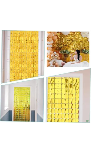 Altın Renk Disko Dikdörtgen Kesim Kapı Perdesi