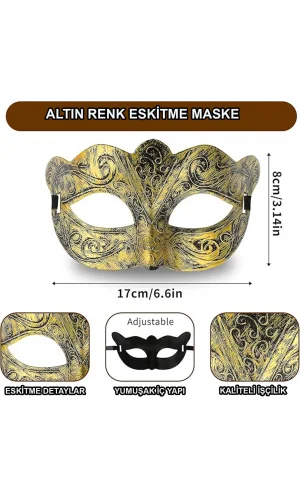 Altın Renk Eskitme Balo Maskesi