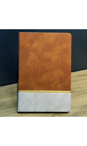 Altın Şeritli Taba Rengi Deri Not Defteri