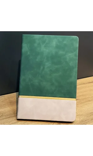 Altın Şeritli Yeşil Deri Not Defteri