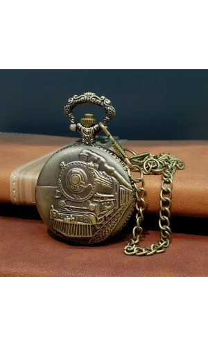 Antika Tren Tasarımlı Köstekli Cep Saati