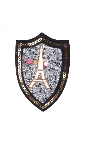 Aplike Ütü İle Yapışan Taşlı Eyfel Kulesi Beyaz Arma 6 cm