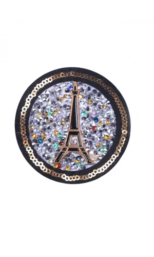 Aplike Ütü İle Yapışan Taşlı Eyfel Kulesi Siyah Arma 6 cm