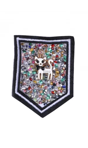 Aplike Ütü İle Yapışan Taşlı Kedi Arma 5 cm