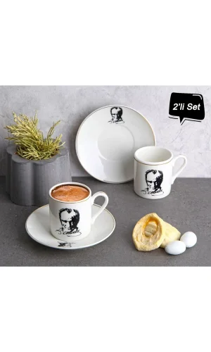 Atatürk Tasarımlı Porselen 2li Kahve Seti