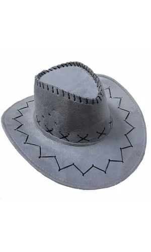 Bağcıklı Çocuk Boy Nubuk Kovboy Şapkası Koyu Gri Renk