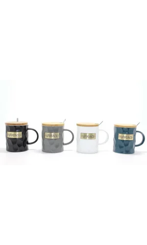 Bambu Kapaklı Porselen Kupa Bardak