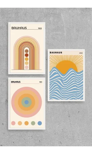 Bauhaus Üçlü Ahşap Çerçeveli Tablo