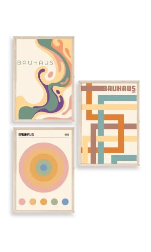 Bauhaus Üçlü Ahşap Çerçeveli Tablo