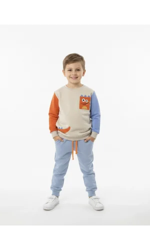 Bej Mavi Turuncu Renkli Çocuk Eşofman Takımı