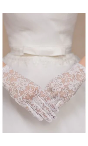 Beyaz Renk Kısa Dantelli Eldiven