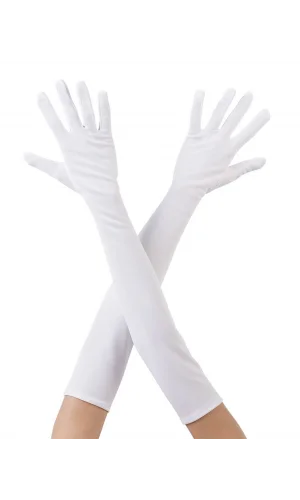 Beyaz Renk Uzun Kumaş Eldiven 40 cm
