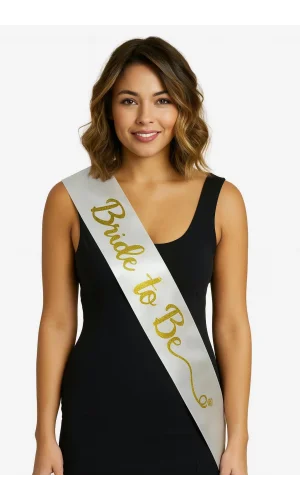 Beyaz Saten Üzerine İtalik Altın Bride To Be Kuşağı