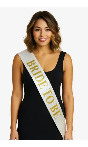 Beyaz Saten Üzerine Kalın Altın Bride To Be Kuşağı