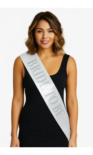 Beyaz Saten Üzerine Kalın Gümüş Bride To Be Kuşağı