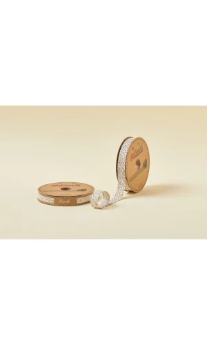 Biye Beyaz Çiçekli Katlı A04 Kahverengi 2 cm 25 Metre  %65 Koton %35 Polyester