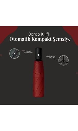 Bordo Kılıflı Otomatik Kompakt Şemsiye