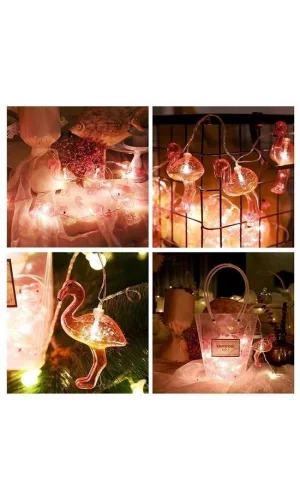 BUFFER® 10lu Pilli Led Flamingo Dekoratif Işık Zinciri Aydınlatma 1,5 Mt