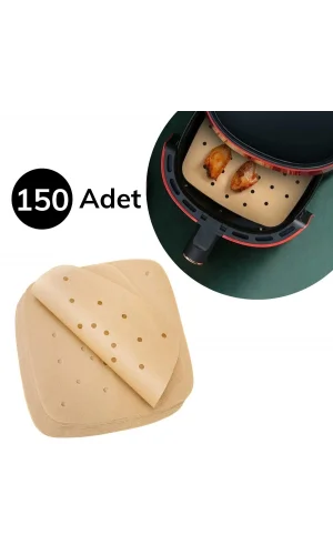 BUFFER® 150 Adet Air Fryer Pişirme Kağıdı Tek Kullanımlık Hava Fritöz Yağ Geçirmez Yapışmaz Gıda Pişirme Kağıdı Delikli Kare Model