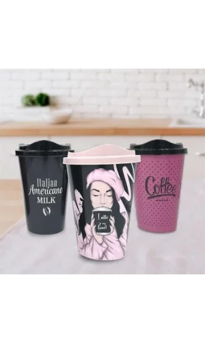 BUFFER® 3 Adet Kahve Bardağı Seti Dekoratif Plastik Kahve Muhafaza Bardağı