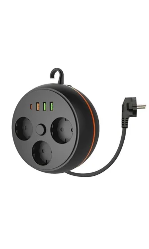 BUFFER® 3 Adet Soket,3 Adet USB ve 1 Adet Type-C Girişli Termal Akım Korumalı Makaralı Priz 3395
