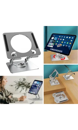 BUFFER® 360 Derece Dönebilen Yükseltilmiş Masaüstü Ayarlanabilir  Metal Tablet Standı