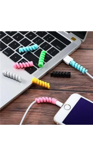 BUFFER® 4lü Apple, Android Şaj Kablosu Koruyucu Silikon Spiral Yay Aparat