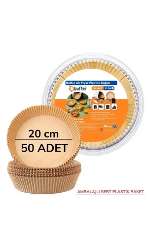 BUFFER® 50 Adet 20 cm Air Fryer Pişirme Kağıdı Tek Kullanımlık Yağ Geçirmez Yuvarlak Tabak Model PVC