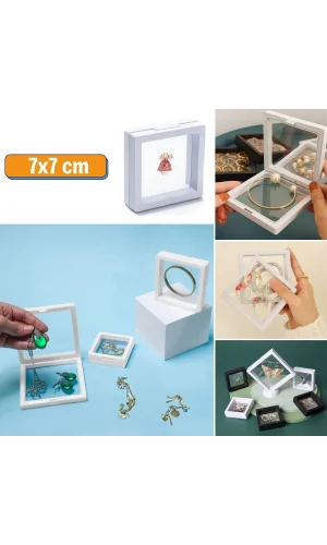 BUFFER® 7x7 cm Standlı 3D Takı Ziynet Hatıra Koleksiyon Saklama Kutusu Şeffaf Film Çerçevesi