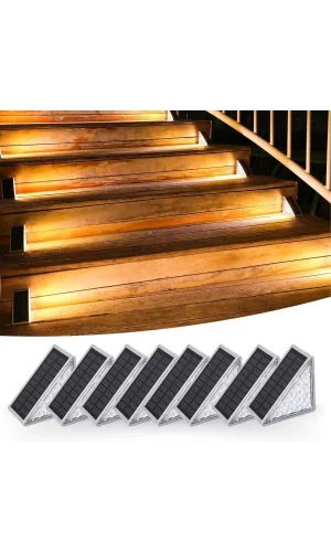 BUFFER® 8 Adet Üçgen  Güneş Enerjisi ile Şarj Olan Dış Mekan Solar Basamak Köşe Lambası