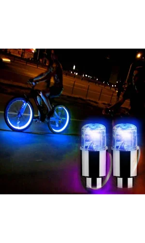 BUFFER® Araç ve Bisiklet İçin 2’li Mavi LED Hava Valfi Işık Kapakları–Gece Parlayan Lastik Lambası Sibop Kapağı
