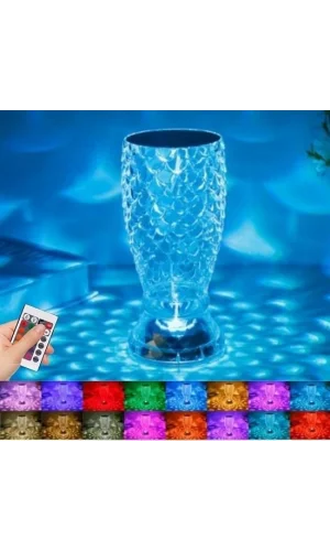 BUFFER® Balık Süzgeç Model USB Şarjlı Kumandalı 16Farklı Işık Modlu Masa Üstü Kristal Akrilik Led