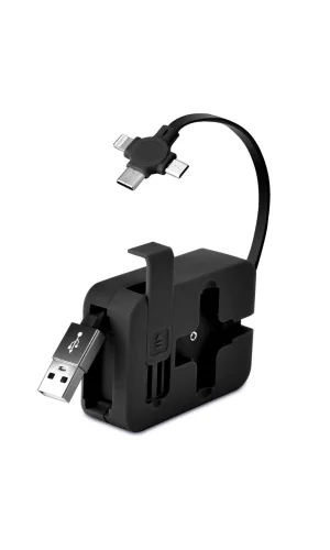 BUFFER® Cep Tipi Telefon Tutuculu Makaralı Uzayıp Kısalabilen 3ü 1 Arada USB Şarj Kablosu