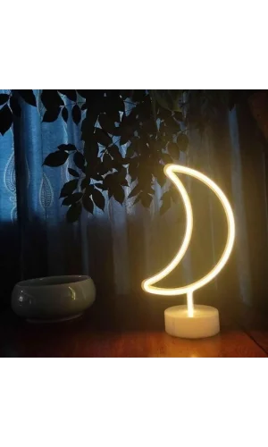 BUFFER® Dekoratif Pilli Ay Tasarımlı 3D Neon Led Masa Ve Gece Lambası