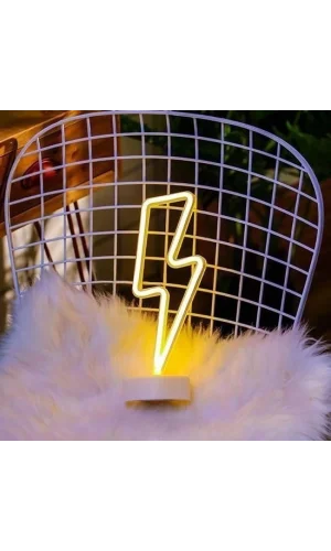 BUFFER® Dekoratif Şimşek Şeklinde Pilli Neon Led Lamba Süs Masa Lambası