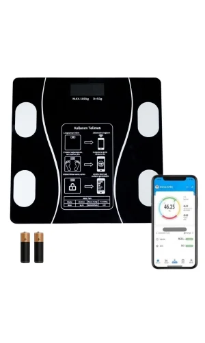 BUFFER® Dijital Baskül Yağ Ölçer Fonksiyonlu Akıllı Baskül Bluetooth Bağlantılı Tartı