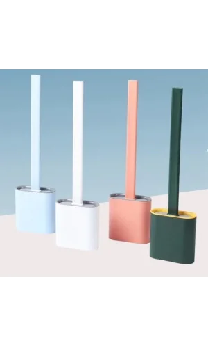 BUFFER® Duvara Monte Edilebilir Kapaklı Askılı Klozet Yumuşak Silikon Başlıklı Tuvalet Fırçası Seti