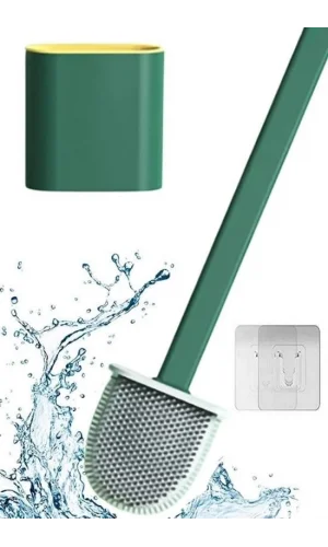 BUFFER® Duvara Monte Edilebilir Kapaklı Askılı Klozet Yumuşak Silikon Başlıklı Tuvalet Fırçası Seti