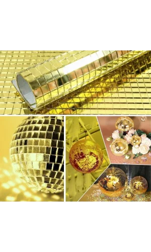 BUFFER® Kare Gold Cam Mozaik Fayans Çıkartmaları El İşi Kare Cam Fayans Kendinden Yapışkanlı Aynalı Dekor Panel 30x30 Cm